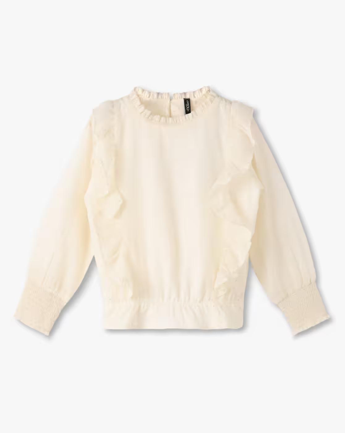 RUFFLE TOP WITH FOIL PRIN, BEIGE, 13-14Y