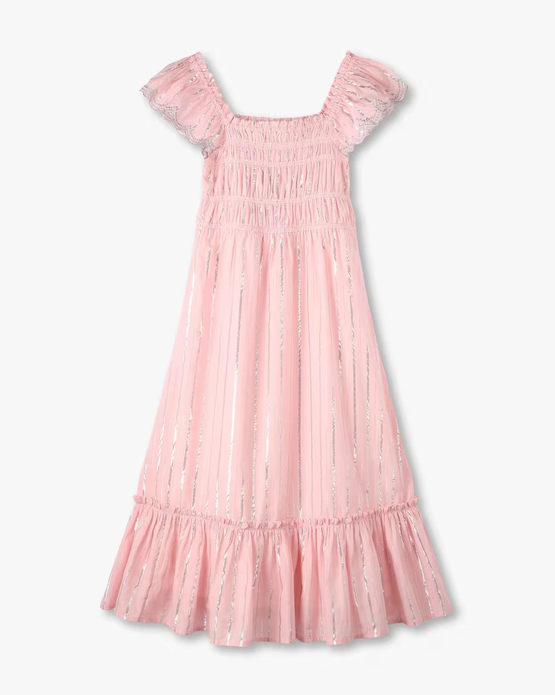 PINK LUREX DRESS W EMBRO, PINK, 11-12Y