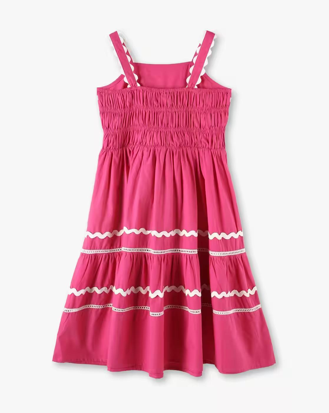 AOP STRAPPY TIERED DRESS, PINK, 13-14Y
