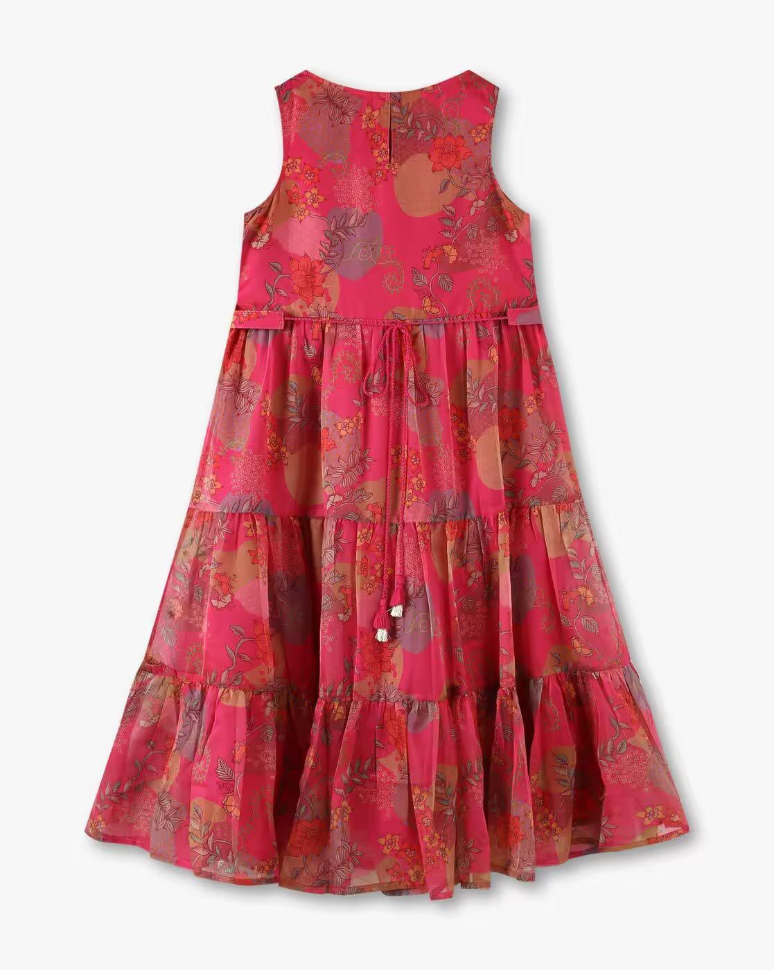 Tiered floral dress, PINK, 11-12Y