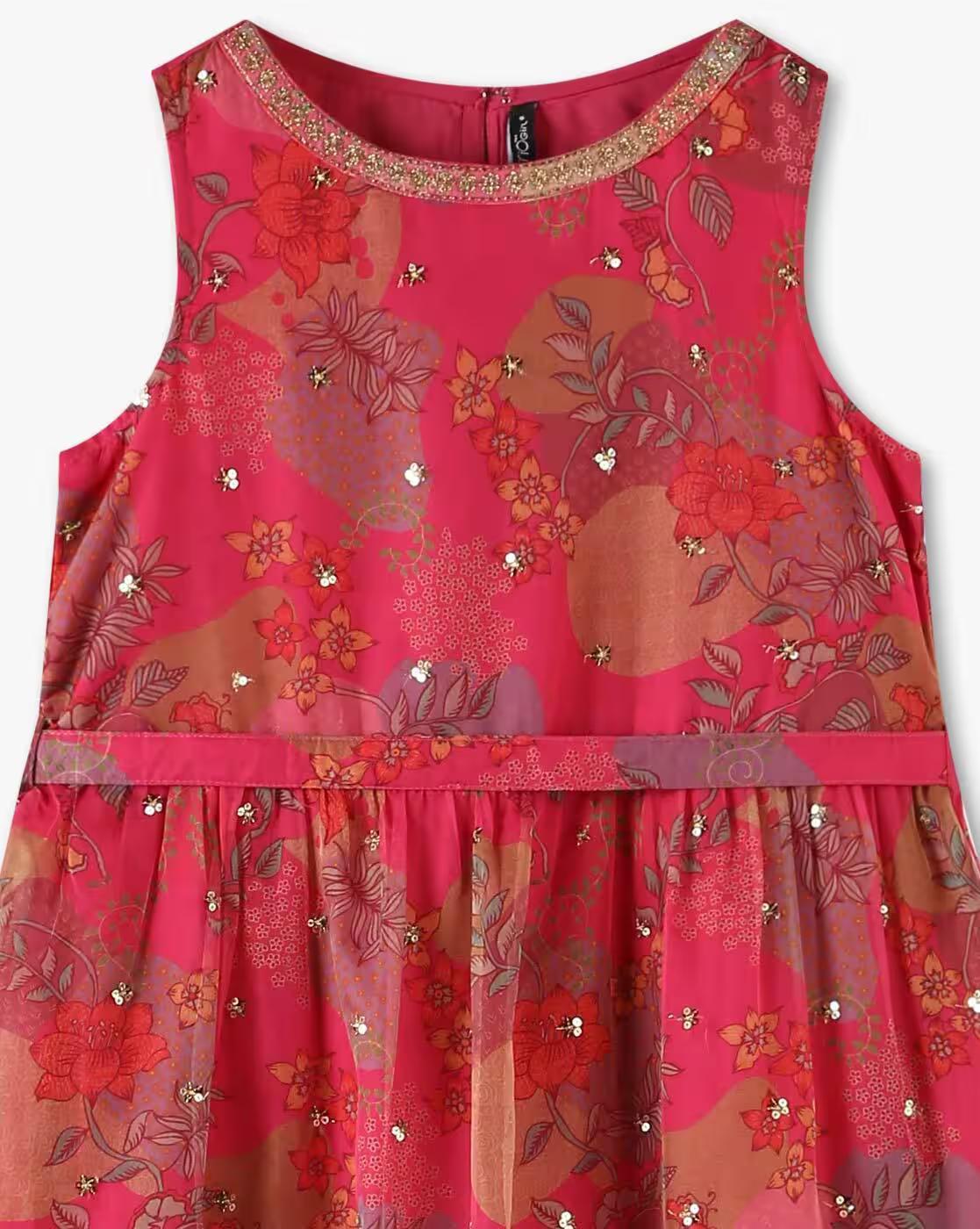 Tiered floral dress, PINK, 11-12Y
