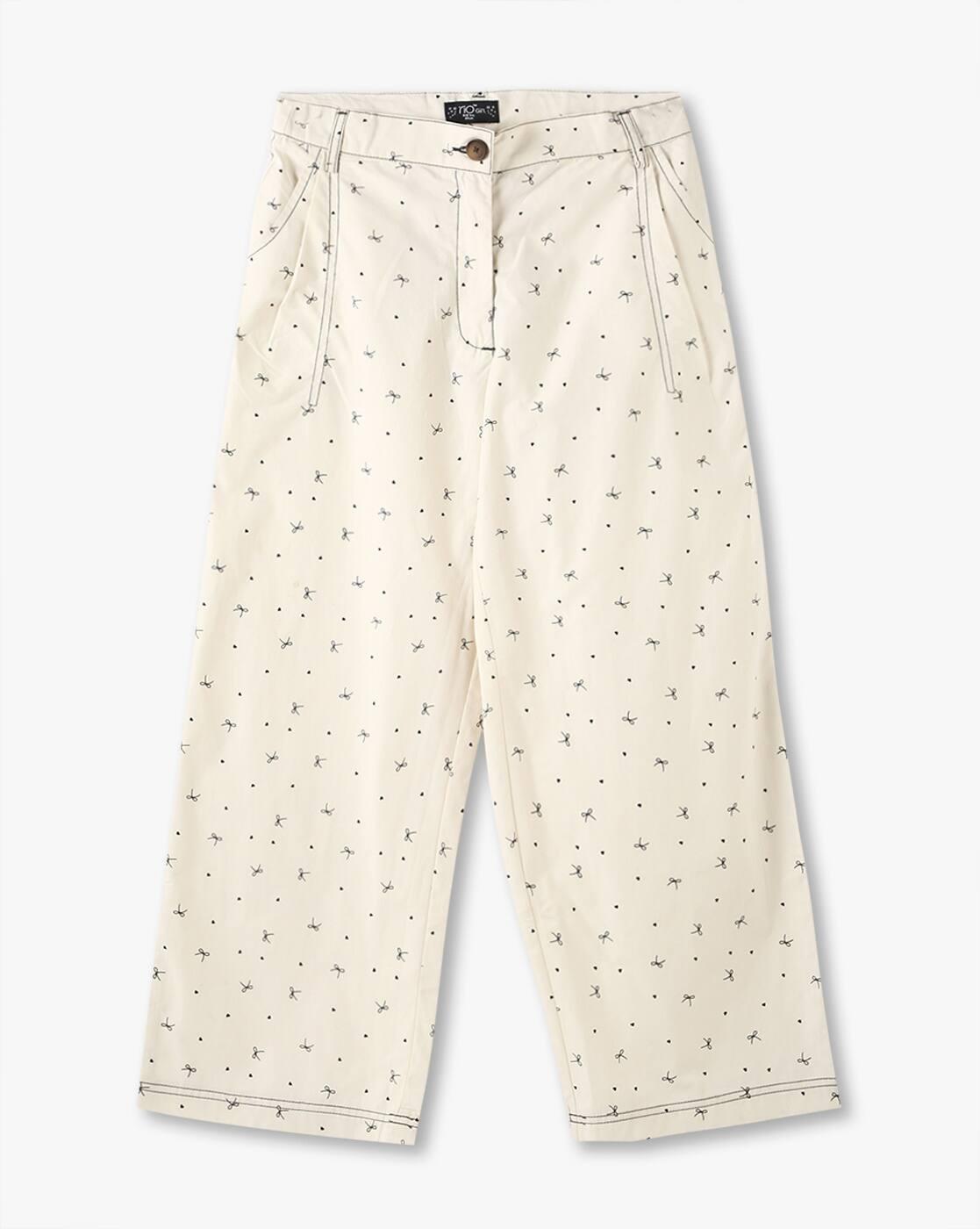 AOP BOW PRINT PANTS, OFF WHITE, 9-10Y