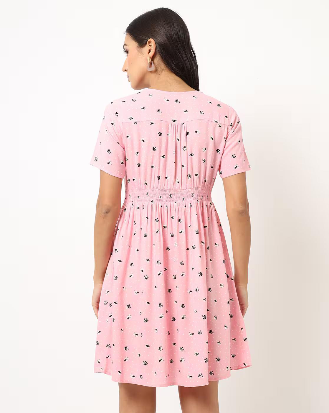 Printed Button-Down Flared Dress