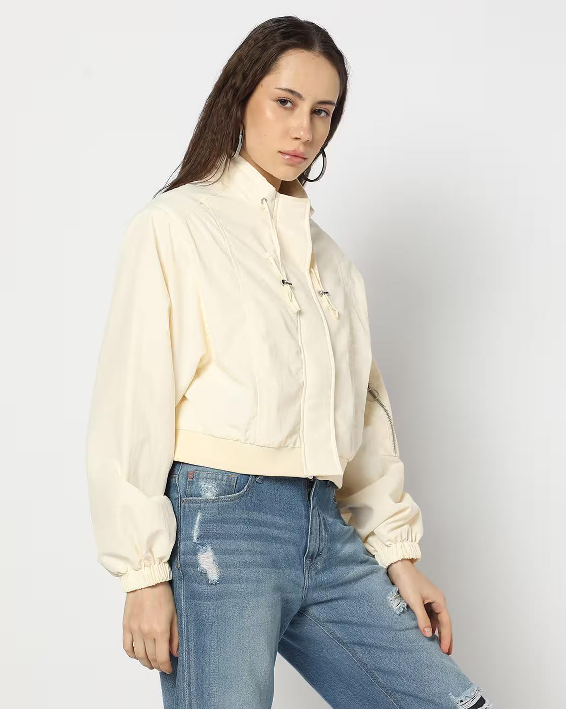 Women Regular Fit High-Neck Crop Jacket