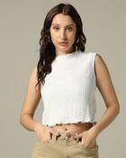Sleeveless Textured knit  top, WHITE, L