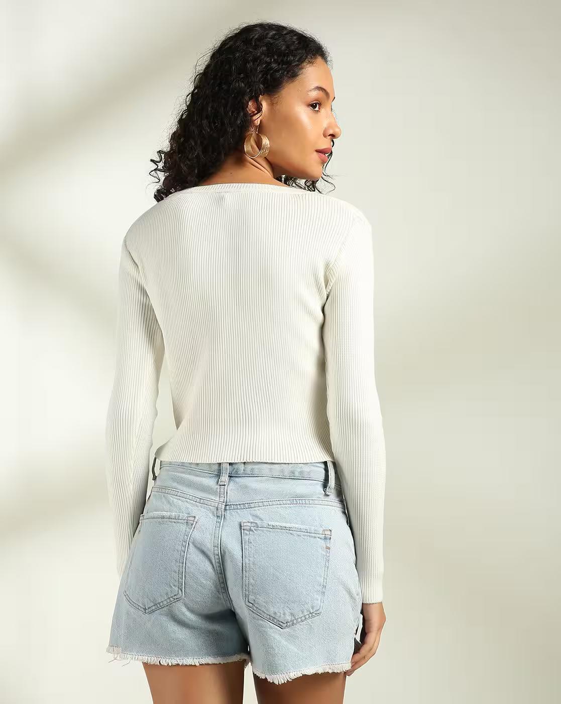 RIBBED TOP WITH BUTTON, OFF WHITE, S