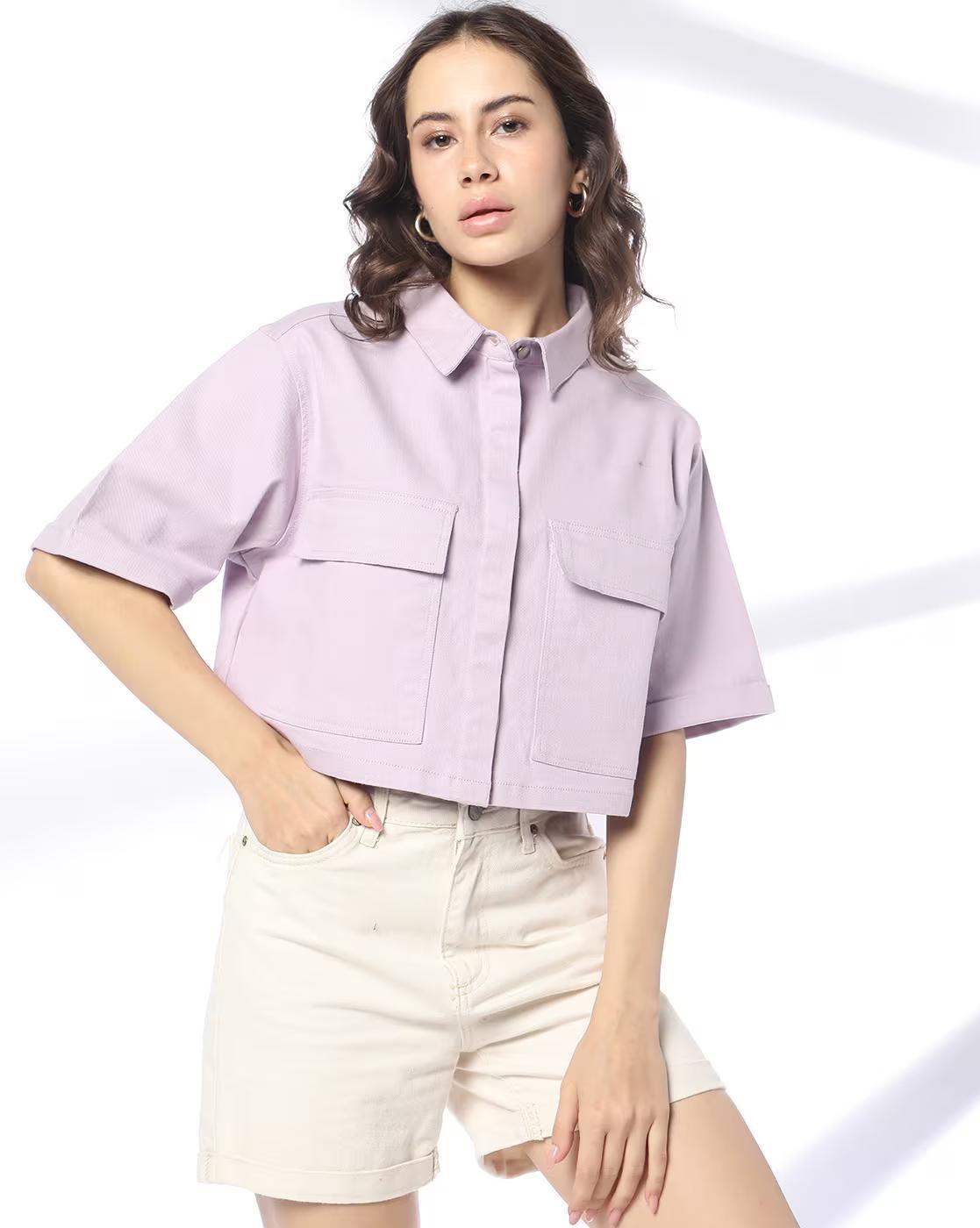 Women Regular Fit Shirt with Flap Pockets