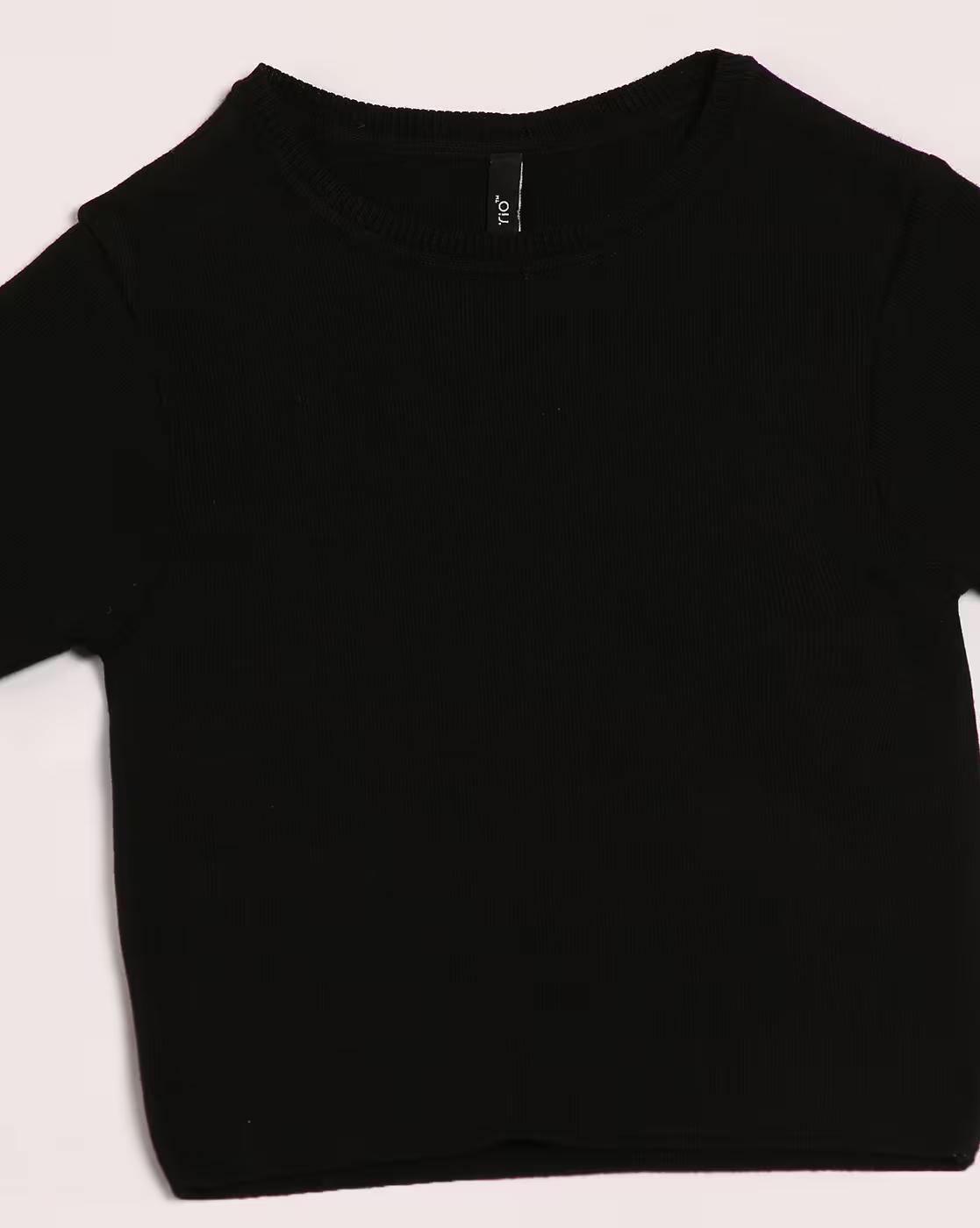 Short Sleeve cropped Top, JET BLACK, S