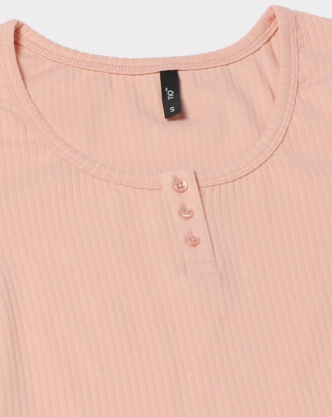 RIB HENLEY TEE, PEACH