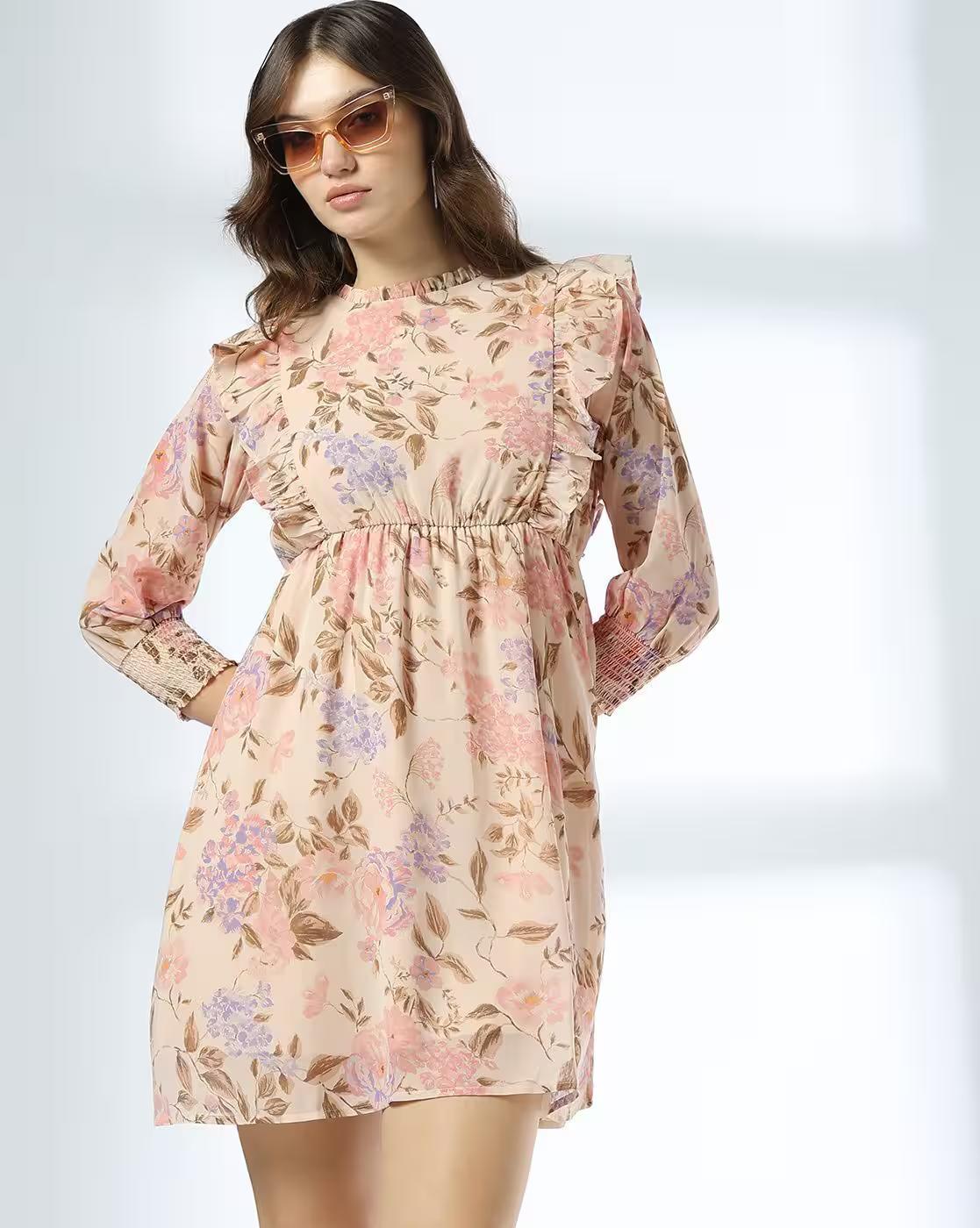 FRONT RUFFLE DRESS, OFF WHITE, XS