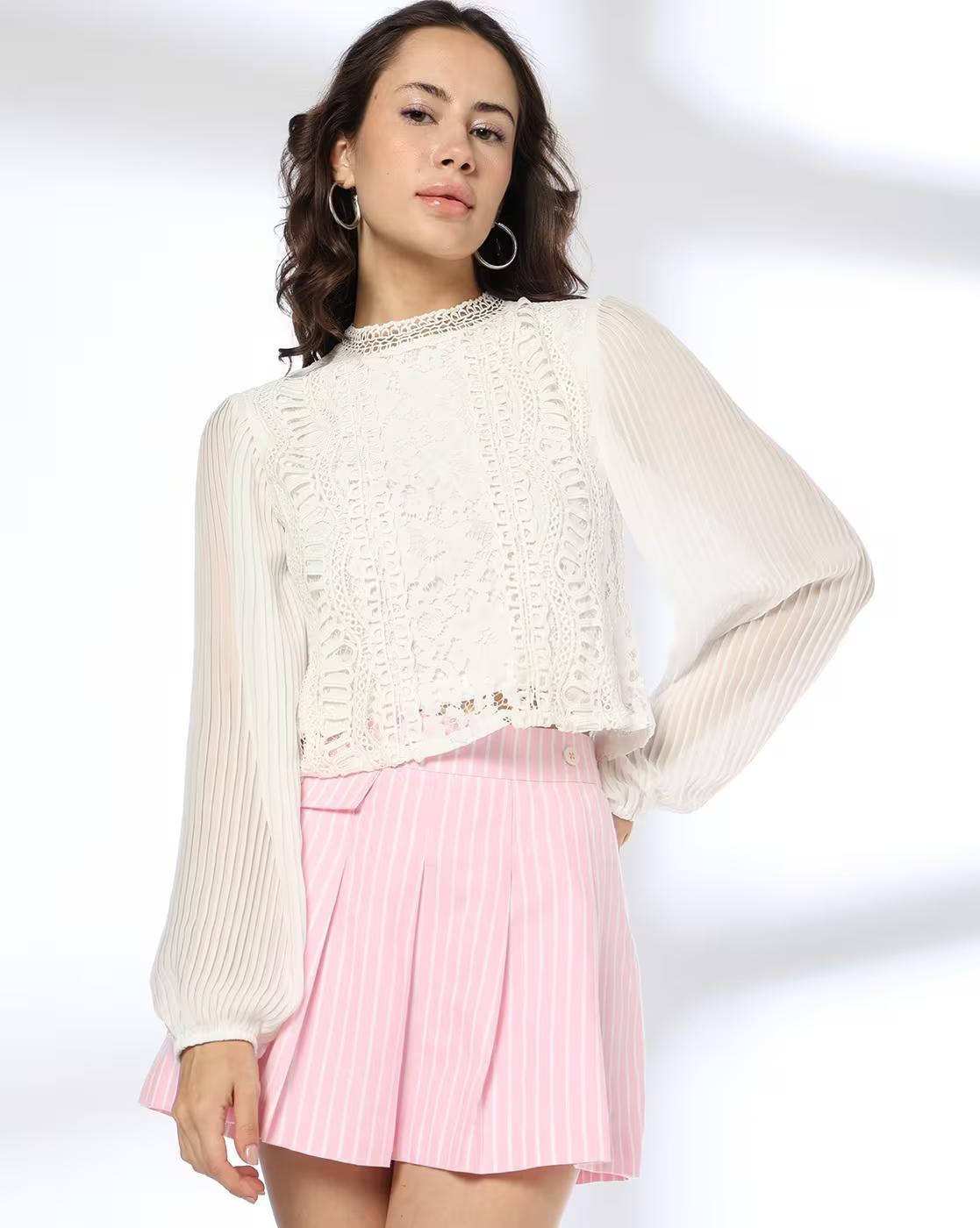 LACE TOP, OFF WHITE, XL