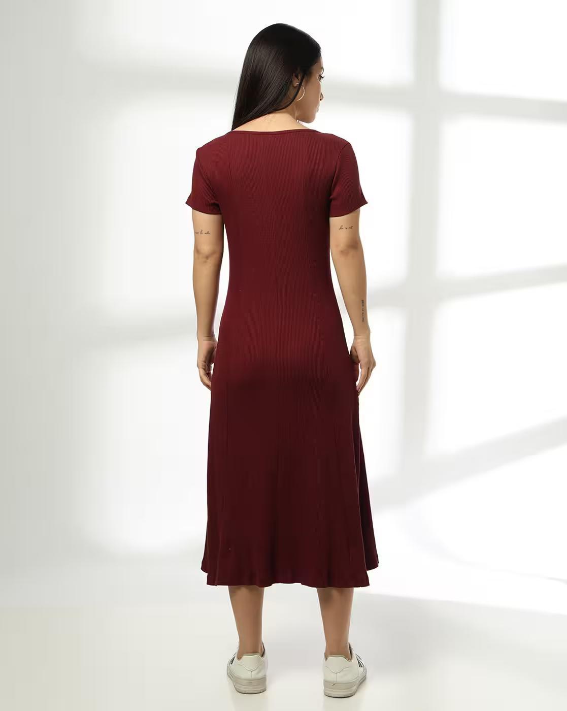 PANEL RIB DRESS, RED