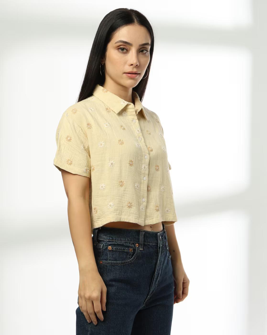 EMBROIDERED SHIRT, LT. YELLOW, L