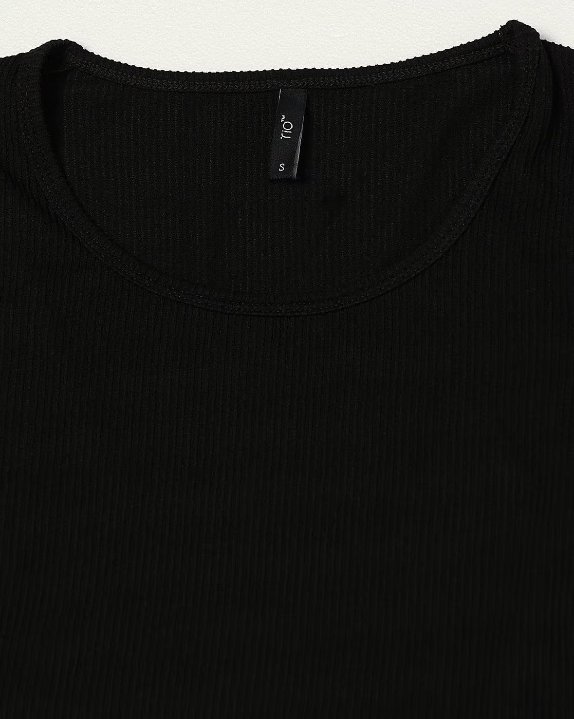 LS Textured Knit Top, BLACK, S