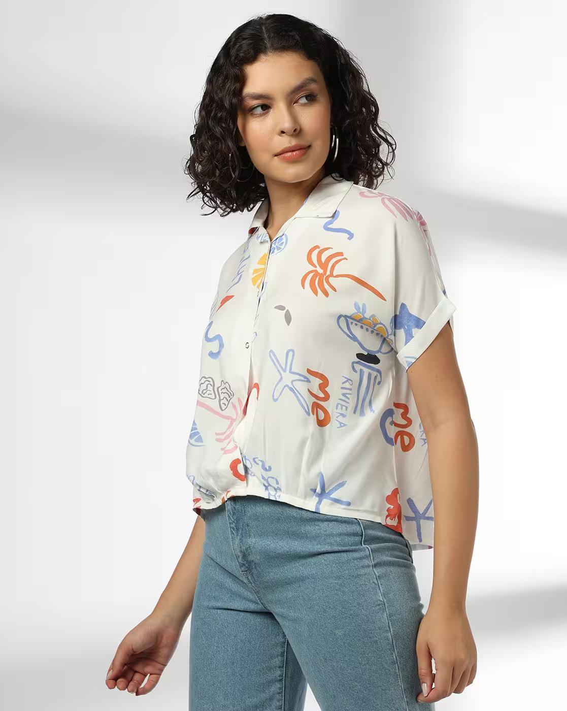 PRINTED SHIRT, WHITE, S