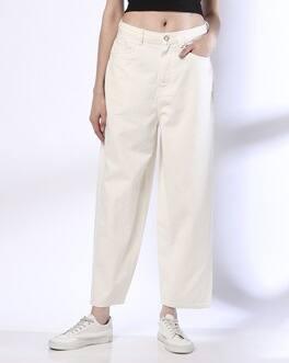 White Cropped Barrel Fit J, OFF WHITE, M