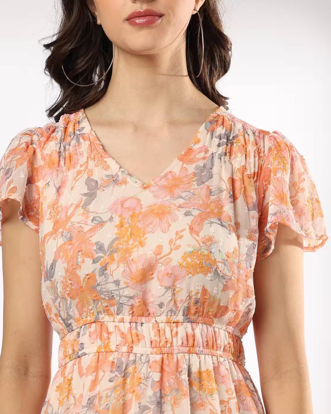 FLARED SLEEVE DRESS, ORANGE, XL