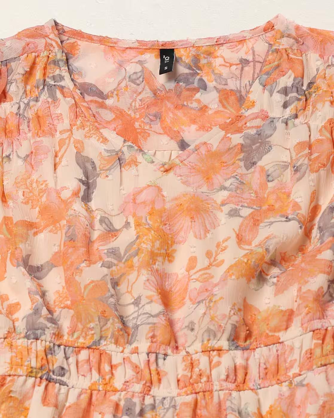 FLARED SLEEVE DRESS, ORANGE, XL