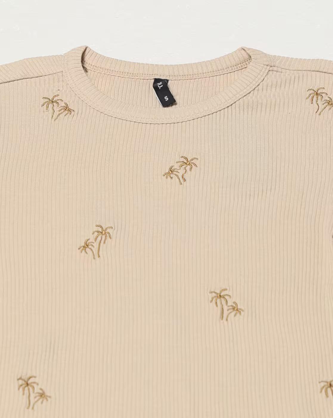 EMBROIDERED T SHIRT, BEIGE, S