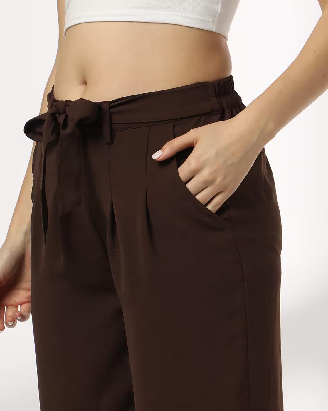 FRONT TIEUP PANTS, BROWN, S