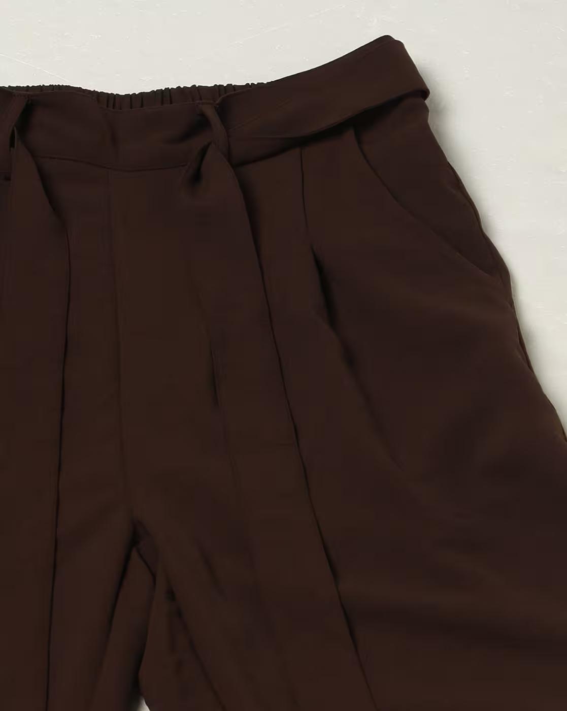 FRONT TIEUP PANTS, BROWN, S