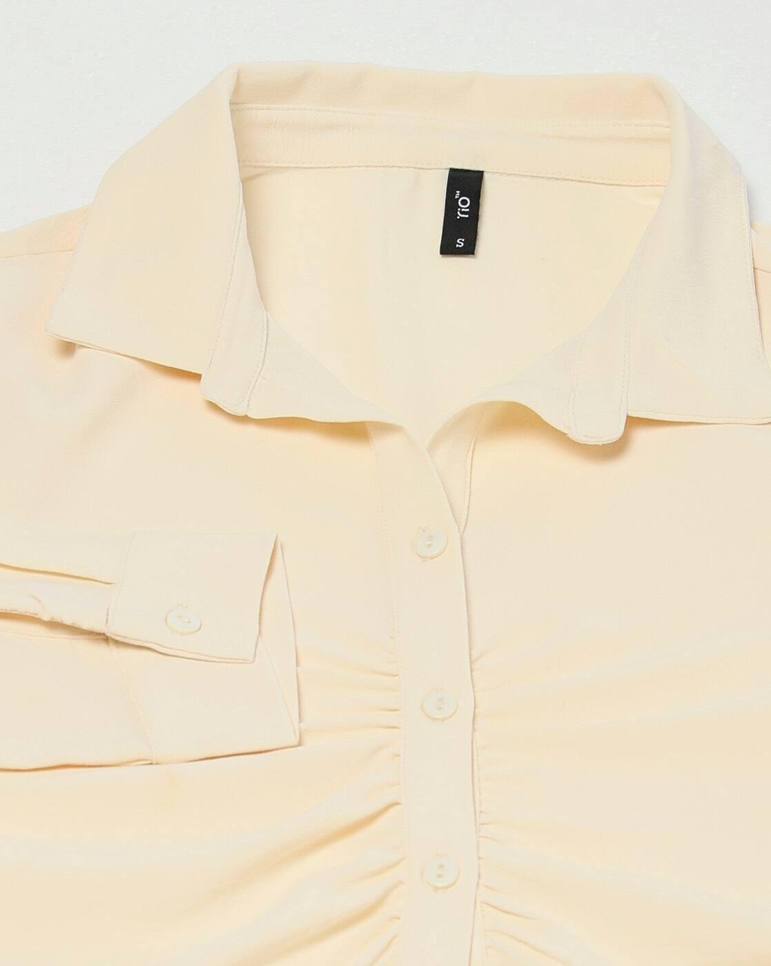 FRONT GATHERED SHIRT, BEIGE, XS