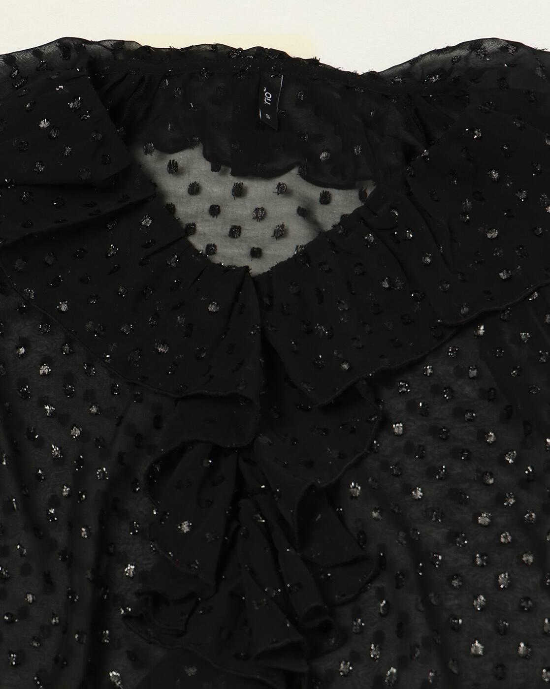 LUREX SWISS DOT RUFFLE TOP, BLACK, L