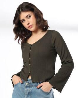 BELL SLEEVE TOP, OLIVE, XL