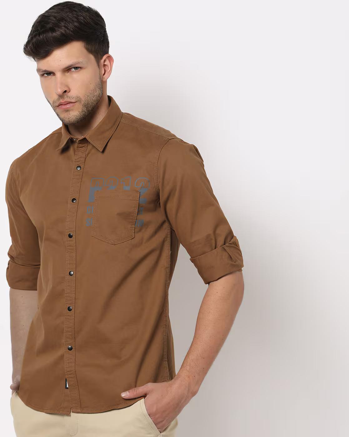 Men Slim Fit Shirt with Patch Pocket