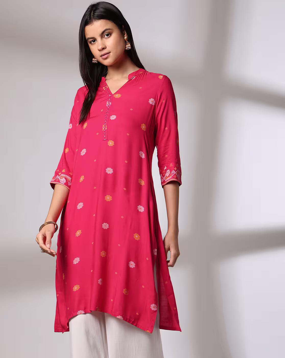 KURTA WITH SLEEVE EMBROIDE, FUCHSIA, XXL