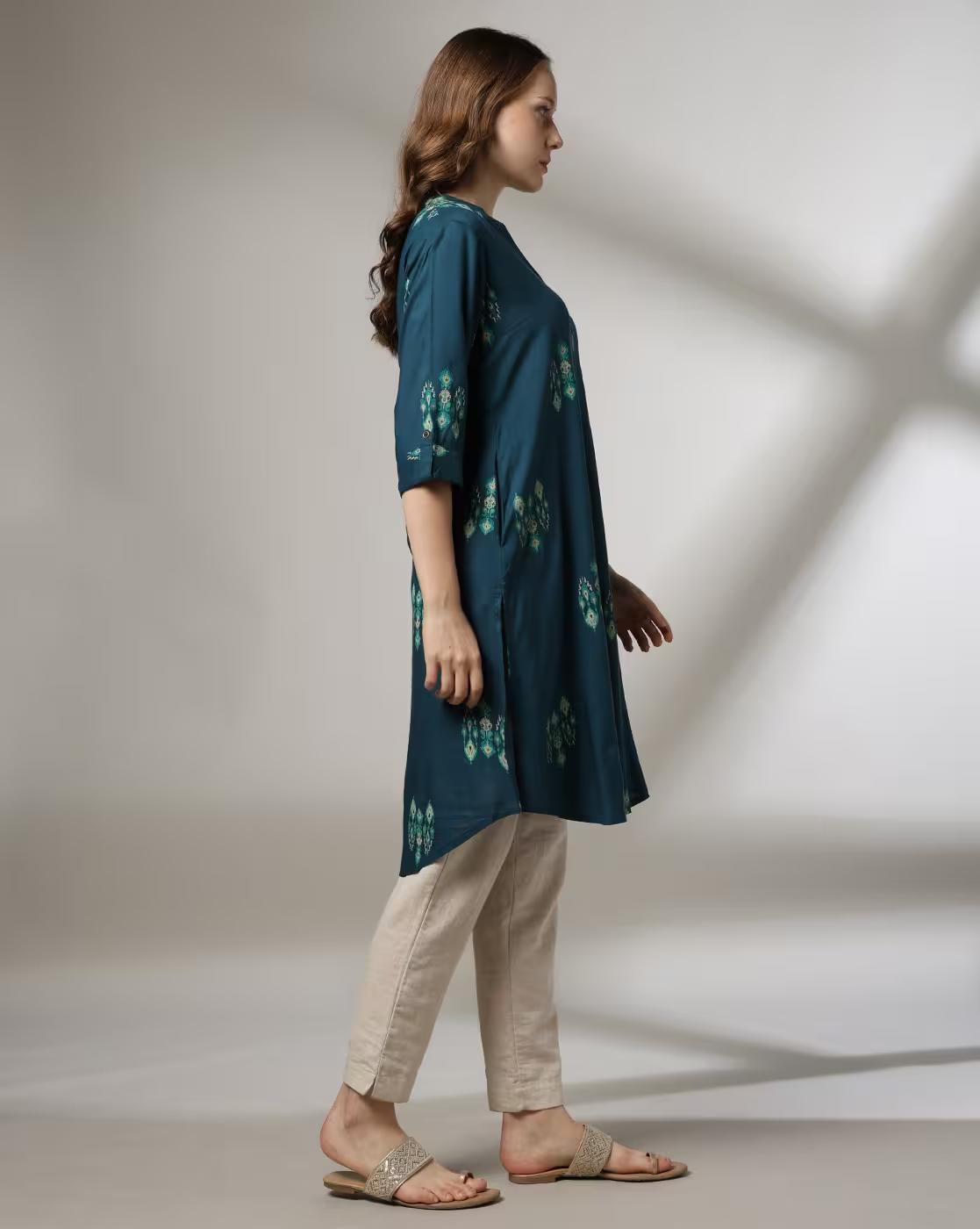 FULL FRONT OPEN KURTA, TEAL, XXL