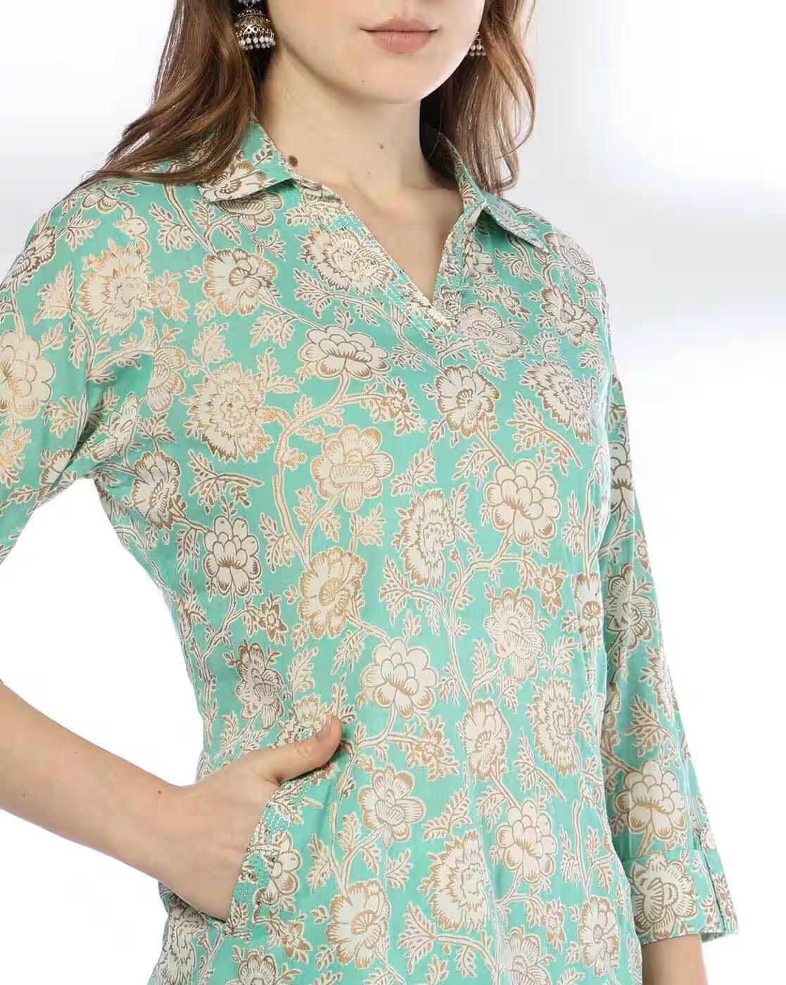 PRINTED KURTA WITH PALAZZO, MINT, S