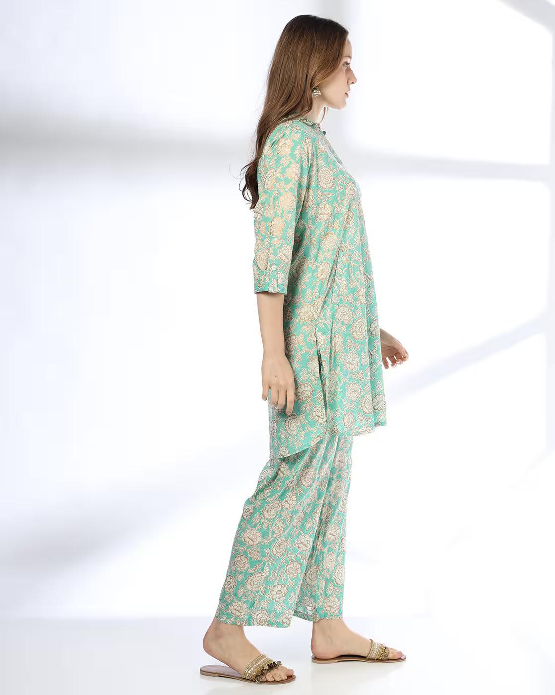 PRINTED KURTA WITH PALAZZO, MINT, S