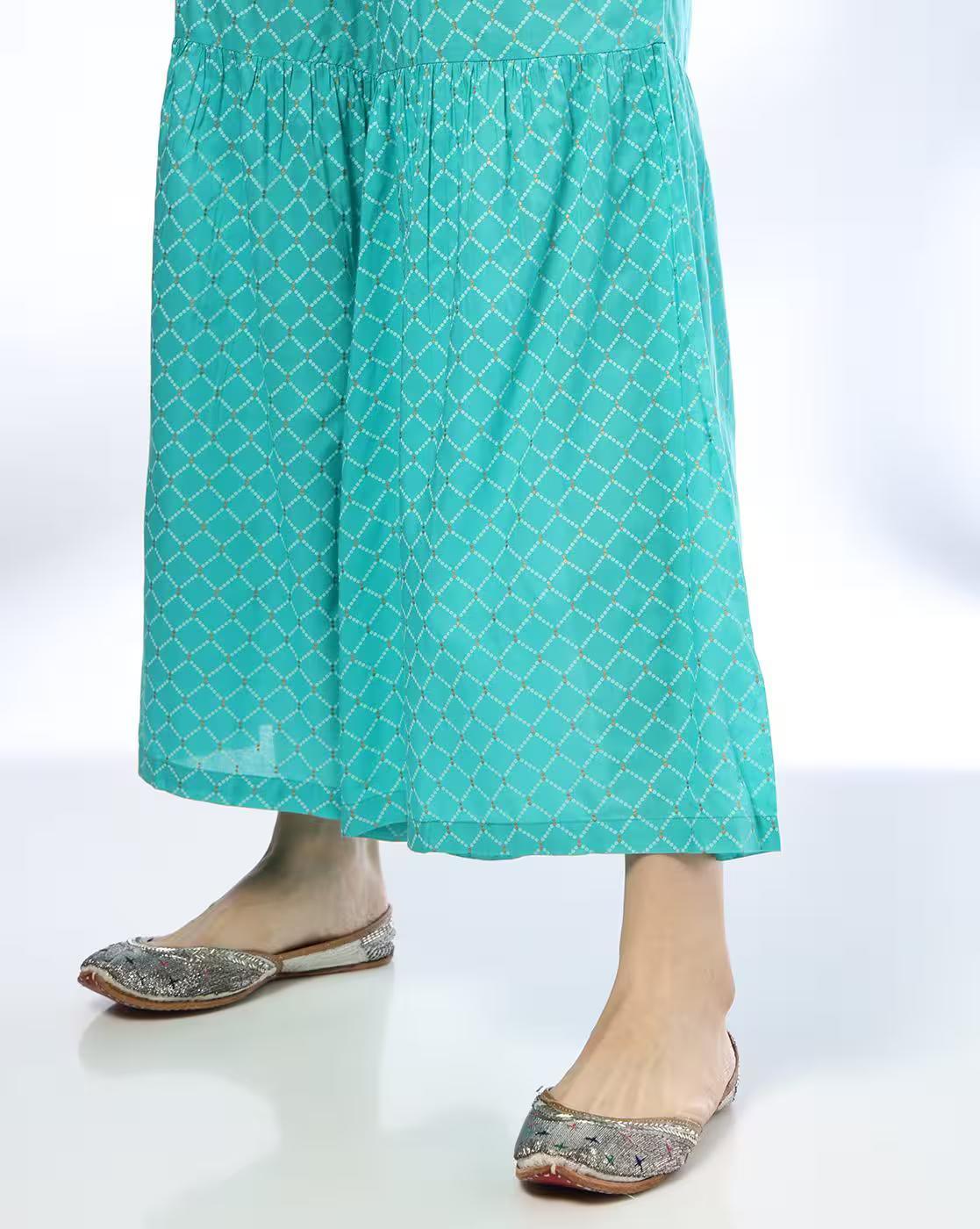 PRINTED TUNIC AND PALAZZO, TEAL, XS