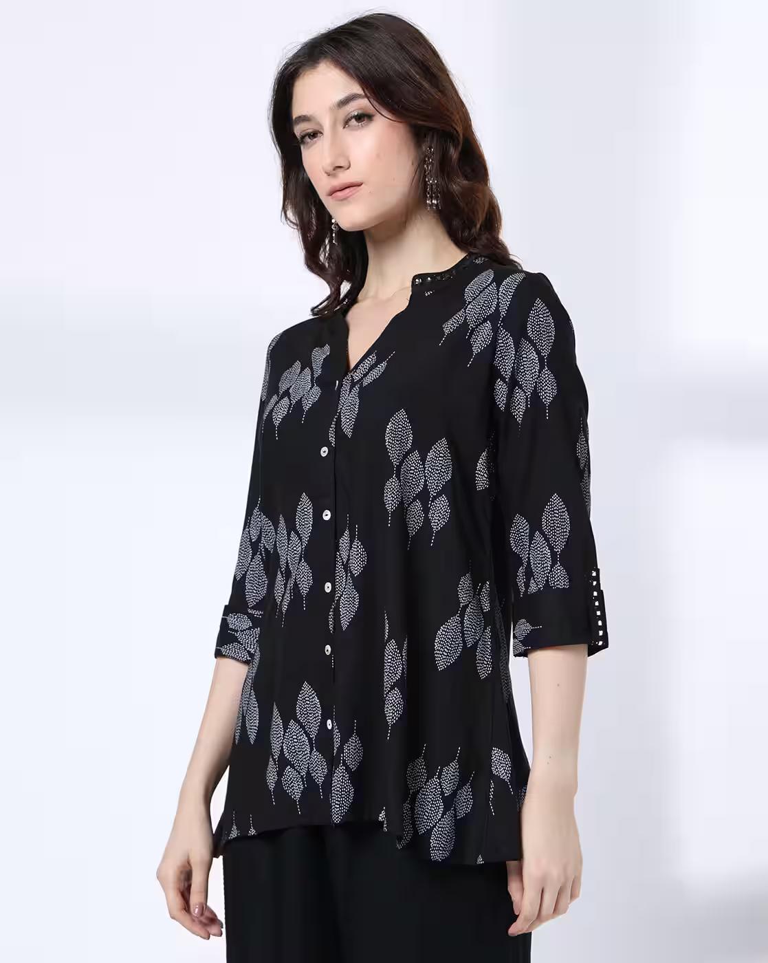 PRINTED TUNIC, BLACK, XXL