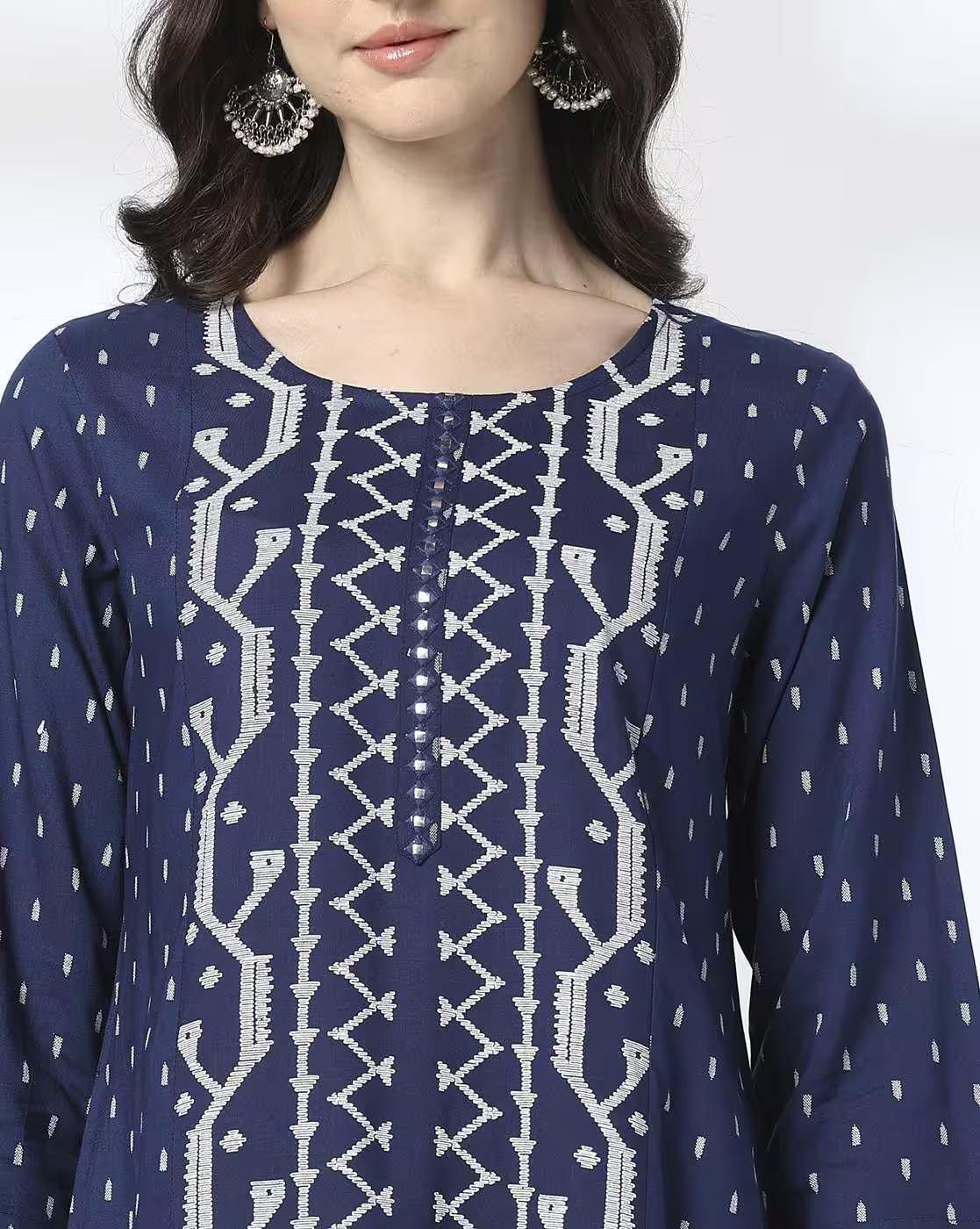 Pannel print kurta, NAVY, S