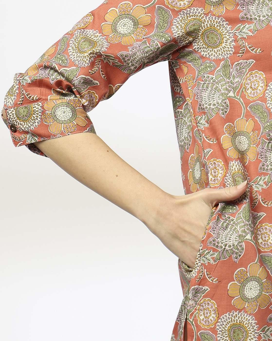 Floral print kurta, CORAL