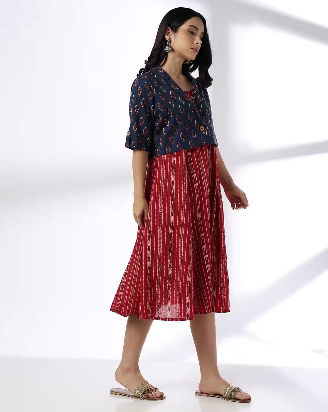 Printed jacket and dress, RED, L