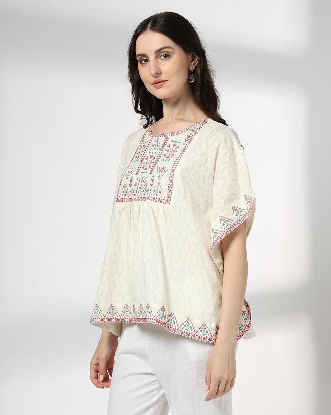 EMBROIDERED TOP, OFF WHITE, S