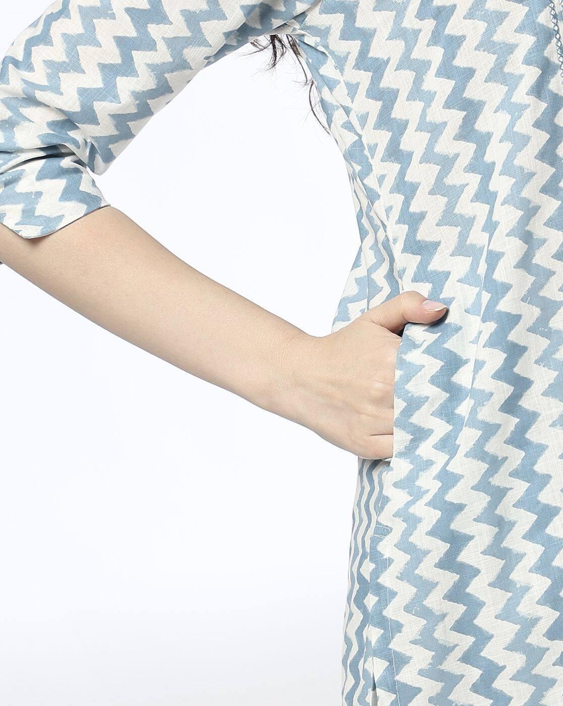 Chevron print kurta, OFF WHITE
