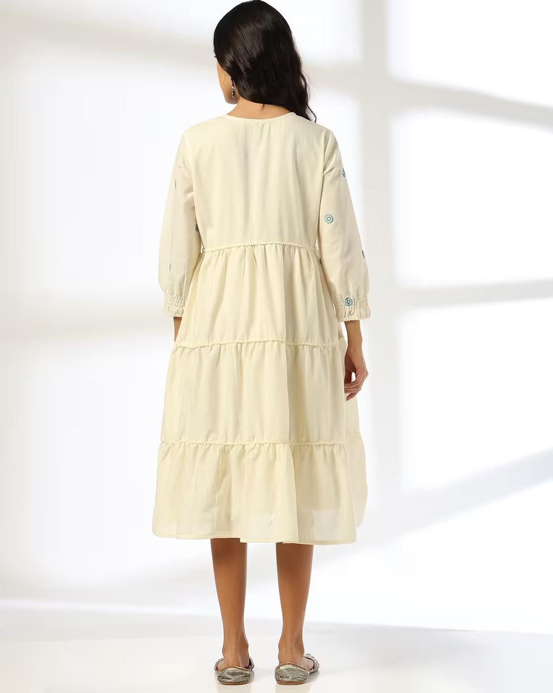 Embroidery  Dress, OFF WHITE, L