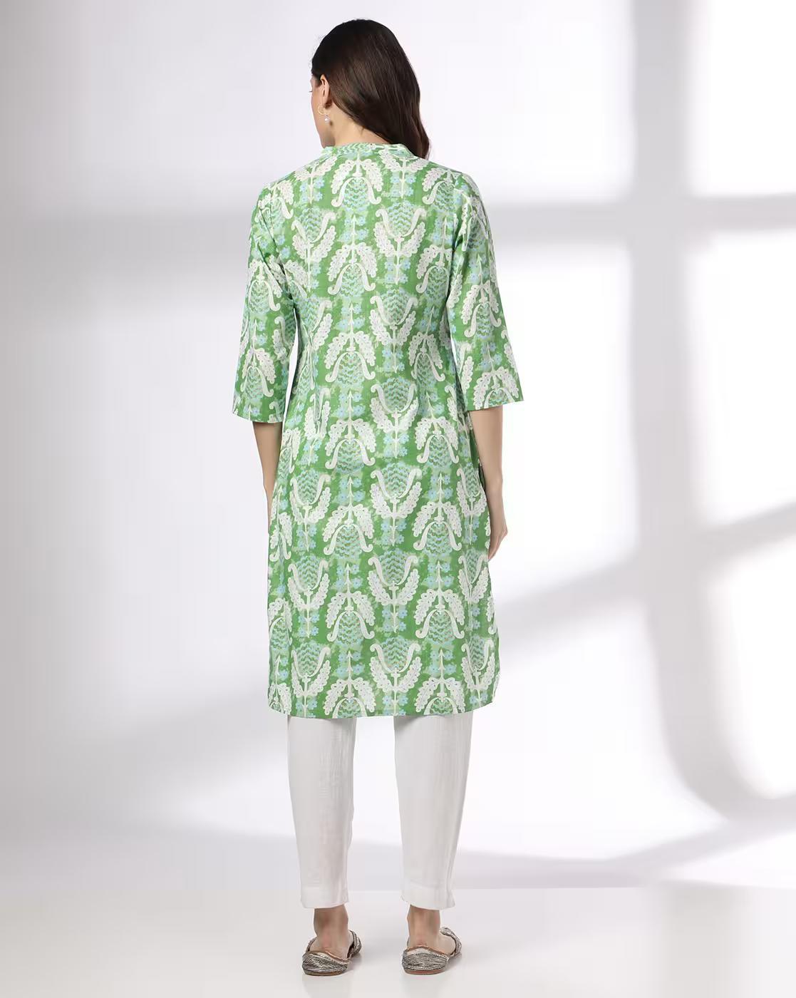 green big print aop kurta, GREEN, M
