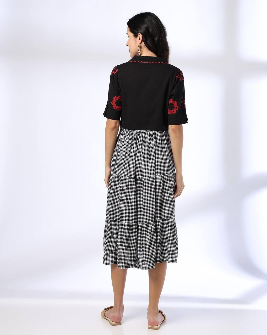 dress black and check, BLACK, M
