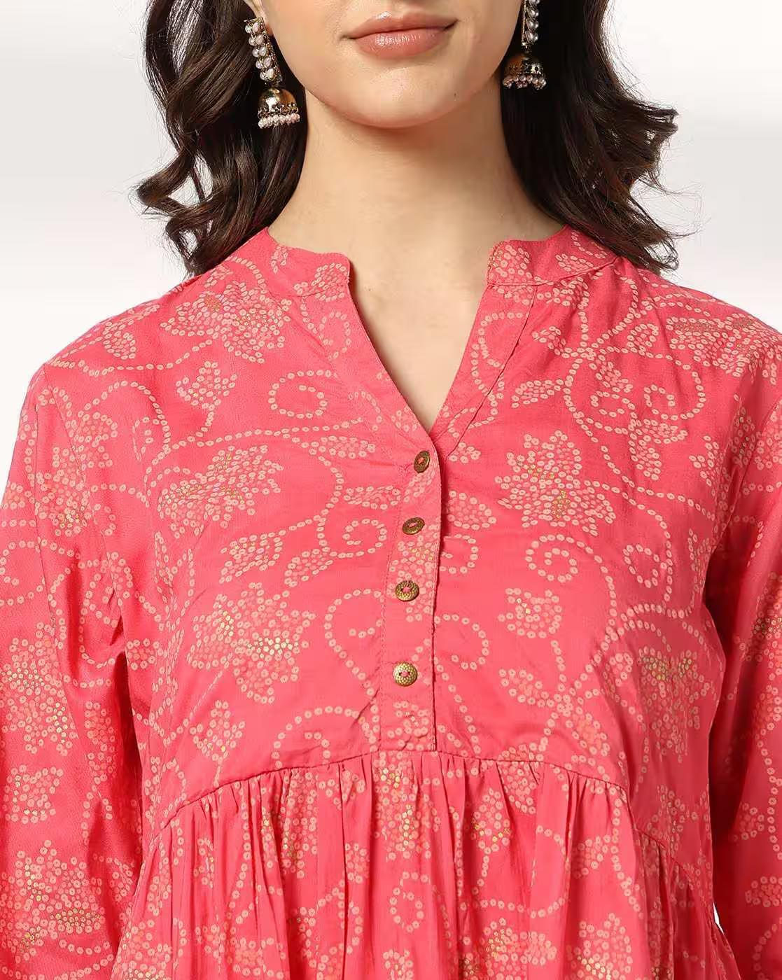 MANDERIN COLLAR TIER DRESS, FUCHSIA, XXL