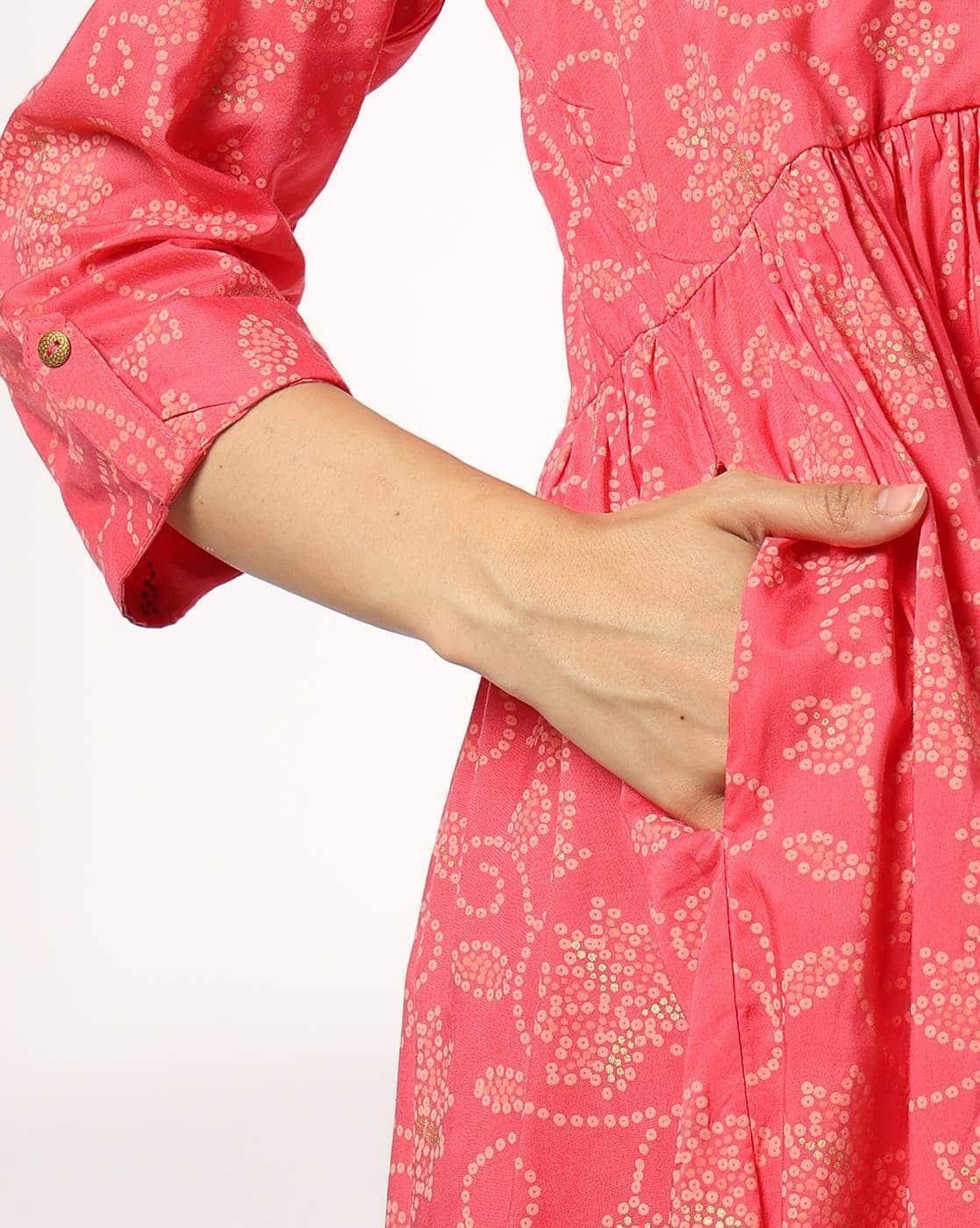 MANDERIN COLLAR TIER DRESS, FUCHSIA, XXL