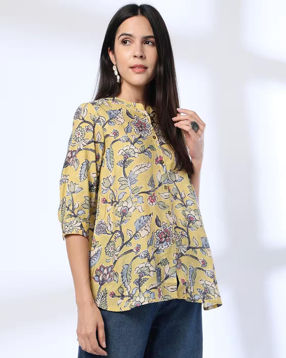 BUTTON DOWN HIGH LOW HEM TUNI, YELLOW, S