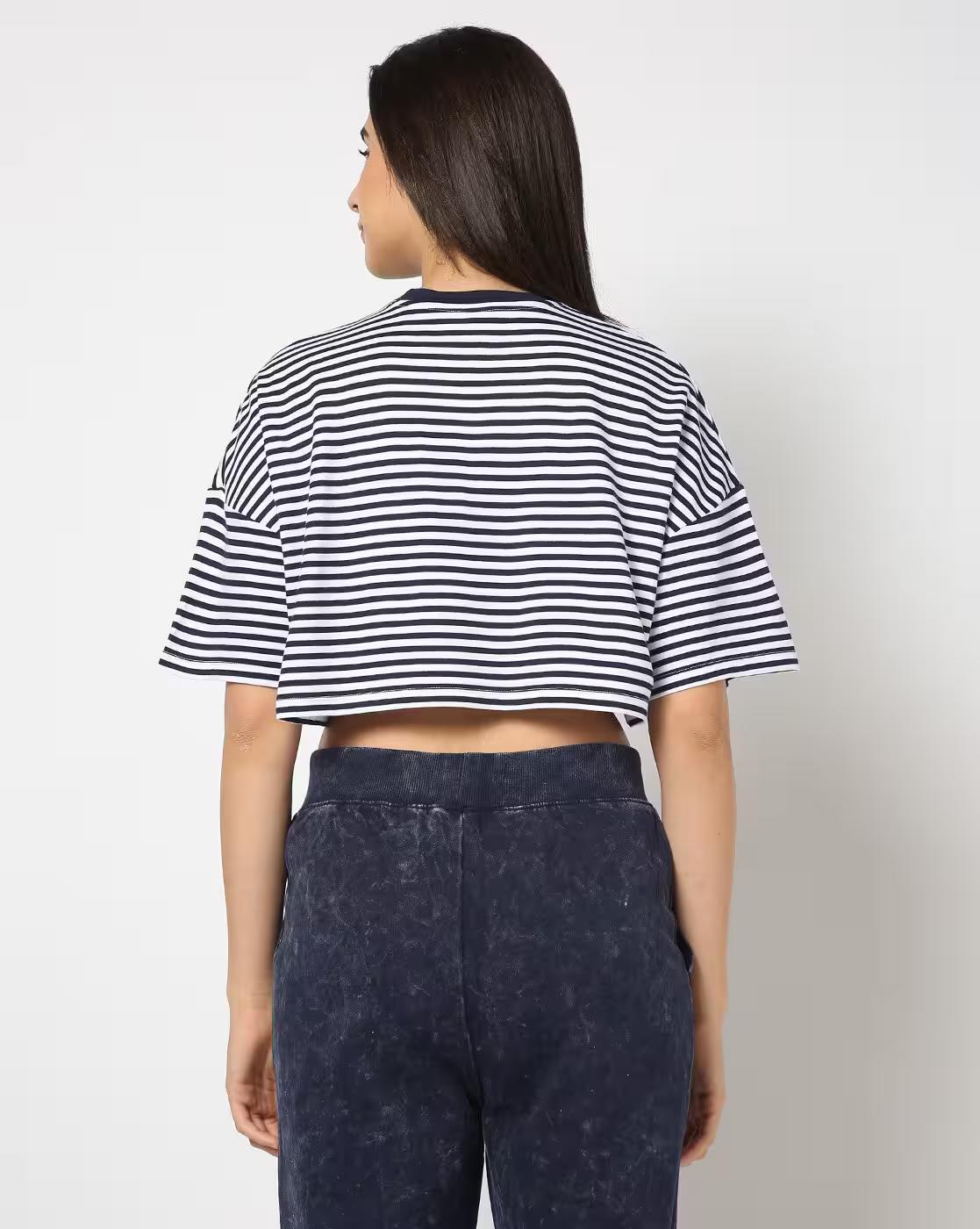 BOXY STRIPE TEE, NAVY, M