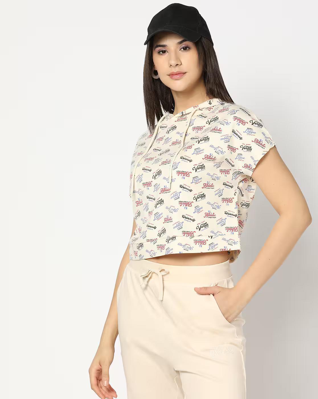 Women Printed Regular Fit Hooded Top