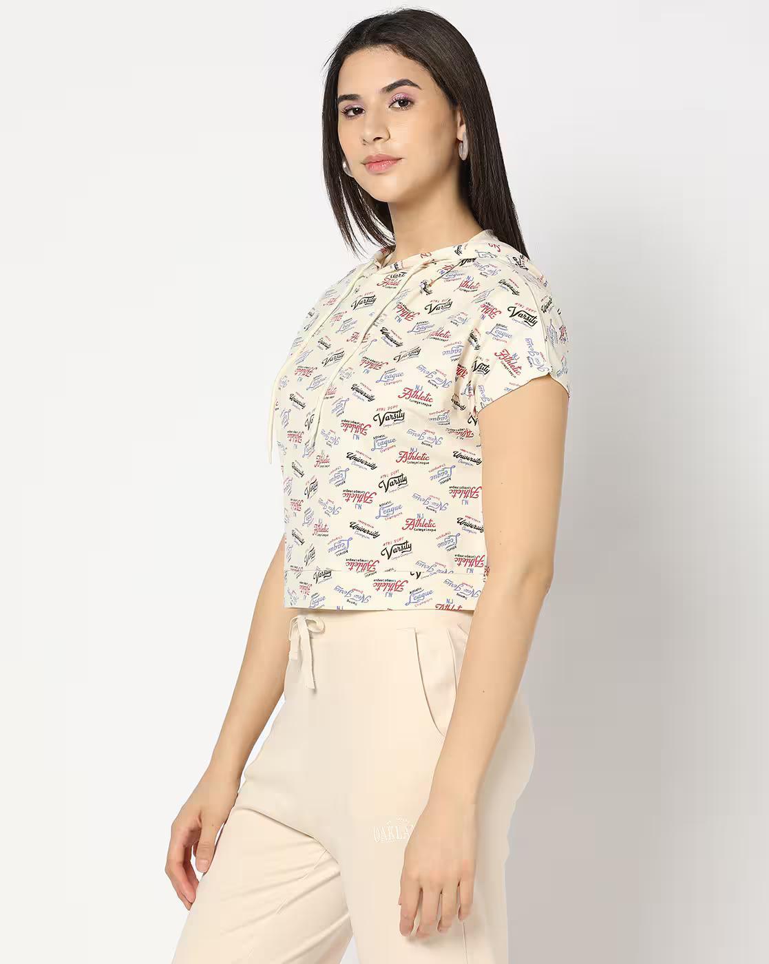 Women Printed Regular Fit Hooded Top
