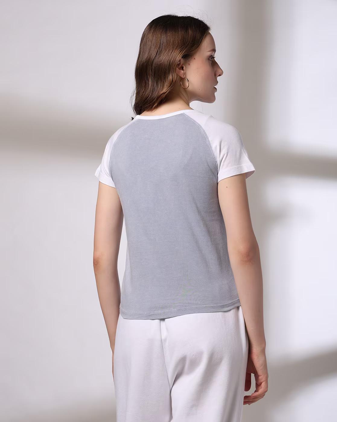 RAGLAN COLOR BLOCK TOP, BLUE, L